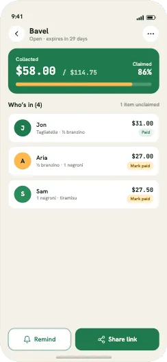 Tab detail with live claims